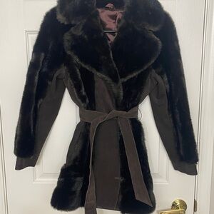 Vintage Tissavel Of France Rosewin Chocolate Brown Faux Fur Leather Coat Size S